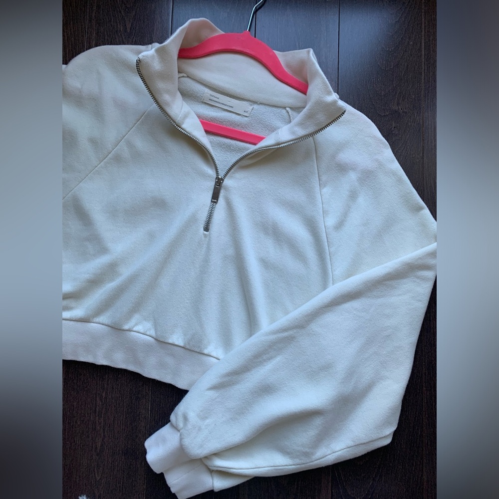 Oak + Fort Crème White Cropped Zip Sweatshirt